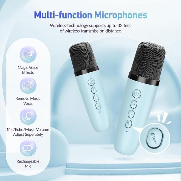 Kannettava Bluetooth-kaiutin 2 langattomalla mikrofonilla lapsille, (Sininen) Blue 2 Mics