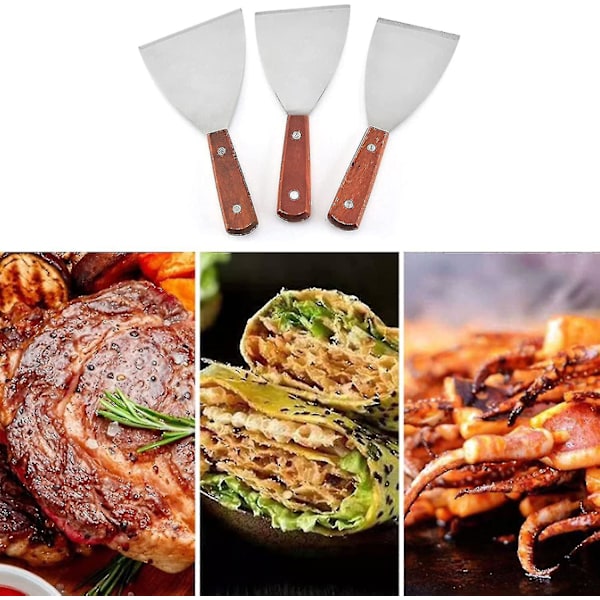 Plancha Spatel Grillspatel Rustfrit Stål Flad Spatel Spatel Med Træhåndtag Plancha Køkkenredskaber Rustfrit Stål Spatel Køkkenspatel Sæt