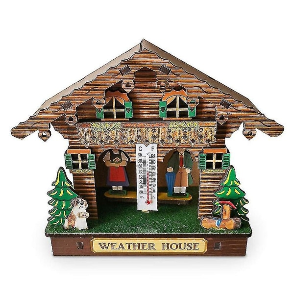 Værhus, Skogsværhus med mann og kvinne, trehyttebarometer termometer og hygrometer Hjem dekorasjon Vegghengende ornamenter (haoyi