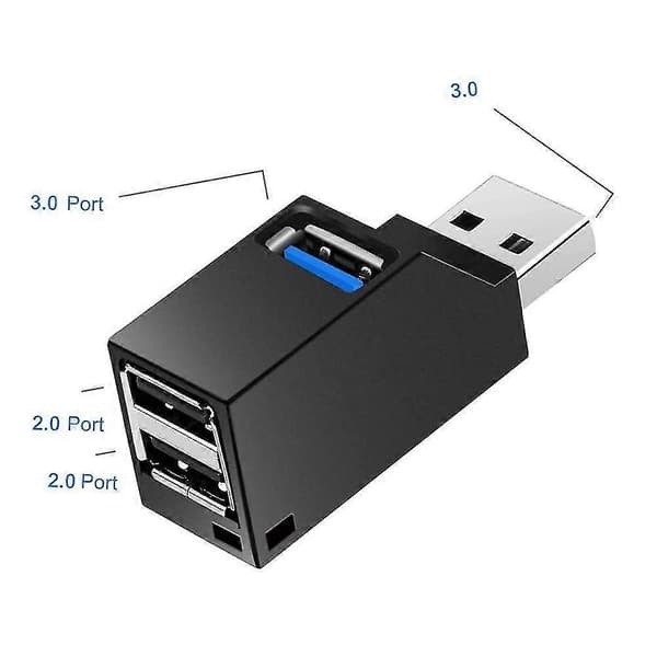 USB 3.0 3-ports Hub (2 USB 2.0 + USB 3.0), Data Hub til pc'er og andre USB 3.0-kompatible enheder