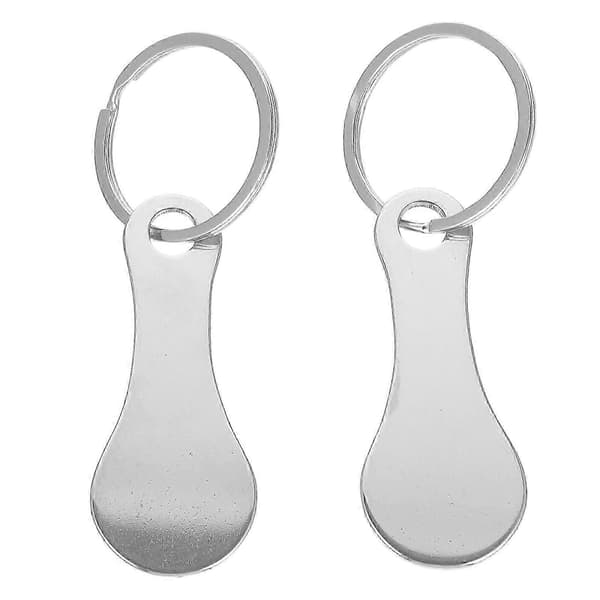 2 stk. nøglering i rustfrit stål, frigørelsesnøgle til indkøbsvogne, metalnøgleringe, indkøbsvognsfrigørelsesnøgle, indkøbsvognsfjerner Silver 7.5X3CM