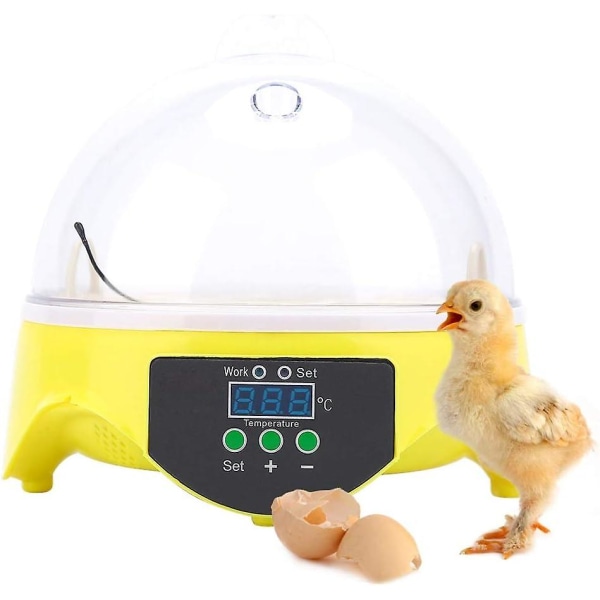 Automatisk 7-äggs inkubator Digital äggkläckare med intelligent automatisk roterande mini-inkubator Uniform uppvärmning för ägg fjäderfä Anka höna 16*17,5 cm