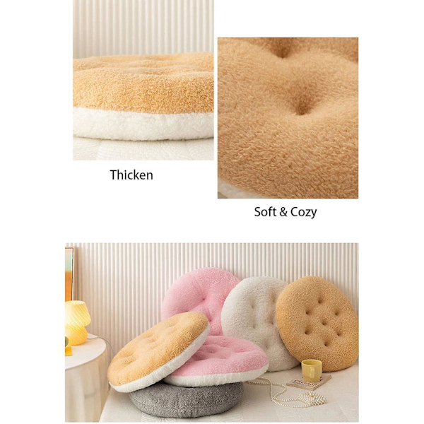 (Hvit Rund, 40*40CM) Firkantede og Runde Stolputer Sittepute Plysjputer Myke Fluffy Tykke Lammeulls Sittepute Hjemmekontor Stolpute