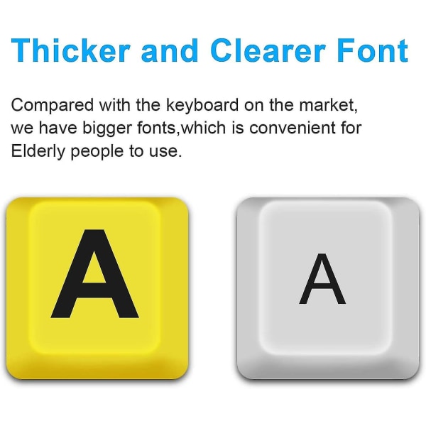 Datatastatur med stor skrift, kablet USB-tastatur med høy kontrast med store trykkbokstaver for synshemmede personer med nedsatt syn (gul+svart)