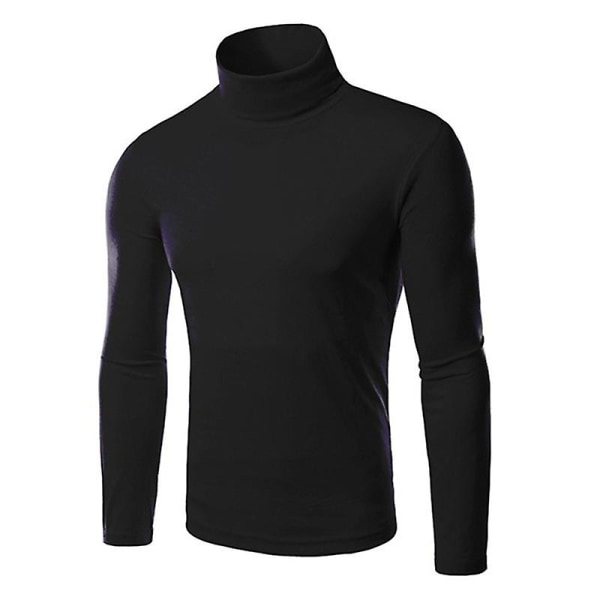 Menn Polo Roll Turtle Neck Pullover Strikket Jumper Topper Genser skjorte Black L