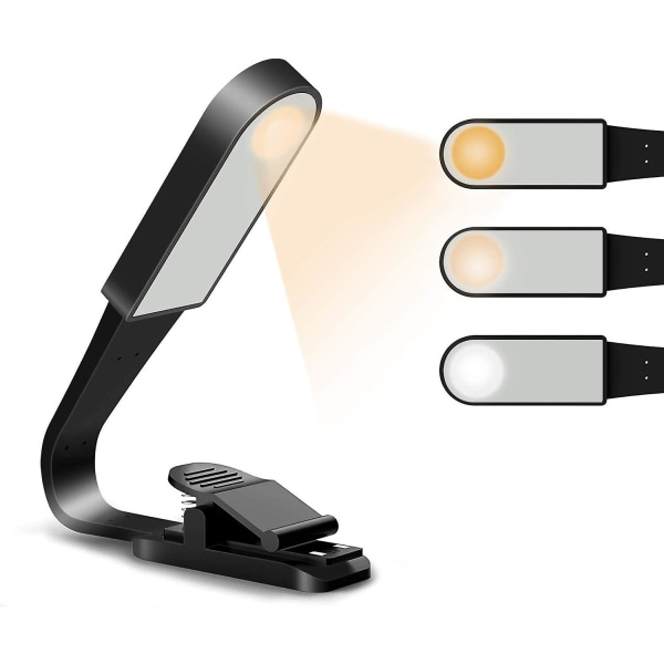 Boglys, USB genopladeligt læselys med berøringssensor, læselys med 3 justerbare øjenplejetilstande, fleksibel klemme på boglys Fo