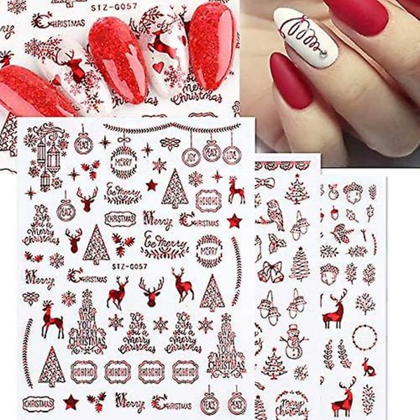 9 arkkia Joulun nail art Tarrat Uudet 3D Lumihiutale Hirvikuvio Tee itse sisustustyökalut Asusteet Pitkä kauneus Naisille Tytöille Lapset (punainen)