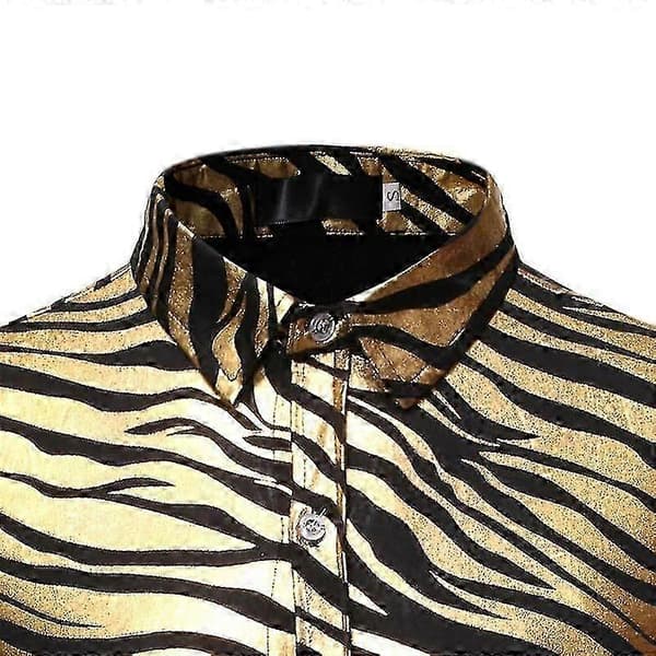 Herre skjorter med tigerprint, langærmede button-down skjorter Silver S