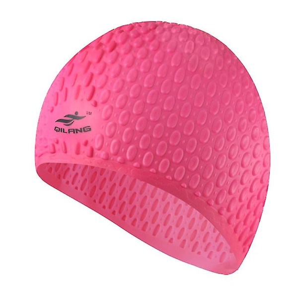 Silikon badehette menn kvinner pluss størrelse voksne svømmehatt høy elastisk ørebeskyttelse langt hår Sport Ultratynne capser Pink