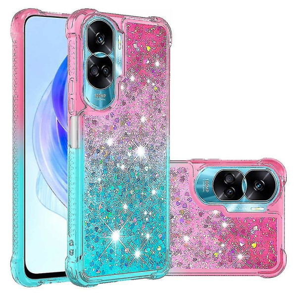 Gradient iskunkestävä cover Honor 90 Lite 5g, TPU Moving Glitter phone case Pink Sky Blue