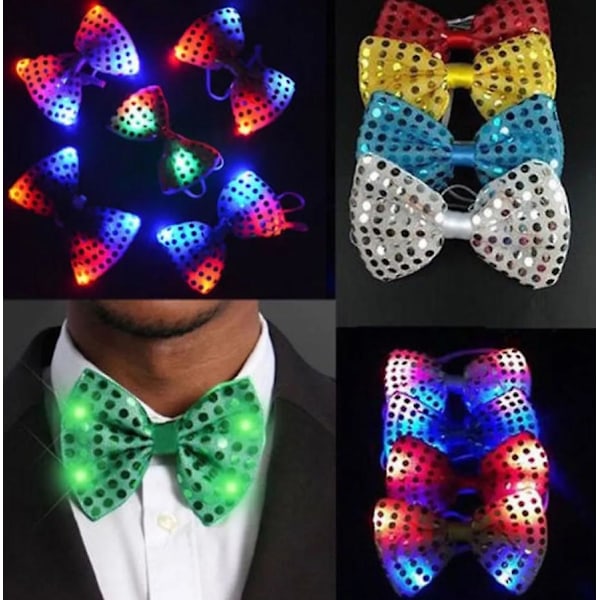 Blinkande LED Fluga Slips Herr Party Ljus Paljetter Fluga Bröllop