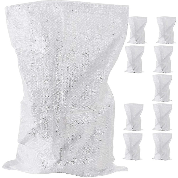 10-pack Vävda Avfallssäckar - Kraftiga Polypropylen Byggsäckar Starka Vita Säcker - Jumbo Industriella Förvaringssäckar