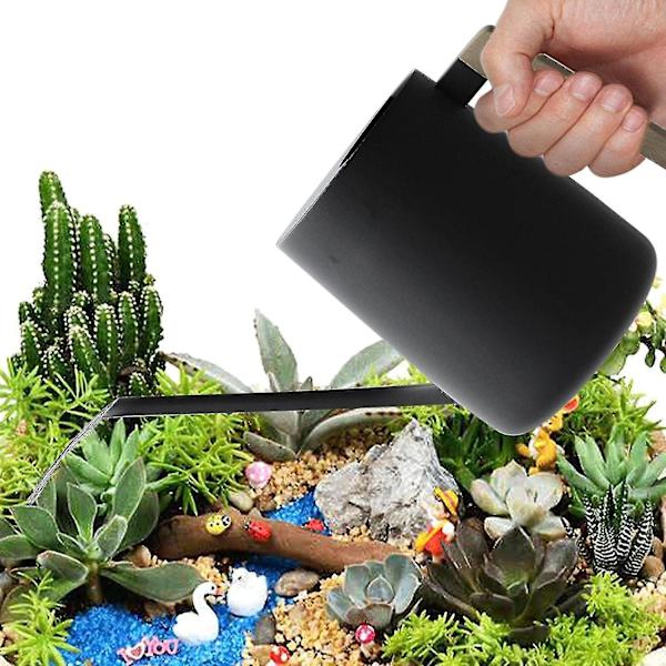 Liten Vannkanne, 1 liter Lang Tut Vannkanne For Vanning av Planter, Rustfritt Stål Små Vannkanner Med Trehåndtak For Innendørs Plantehage Blomst