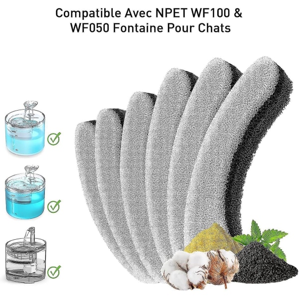 6 stk. Katte Vannfontene Filter, Wf050tp, Wf100 Transparent Drikkevannskran med Super Stille Pumpe, Vanndispenser med Filter, Filtererstatning