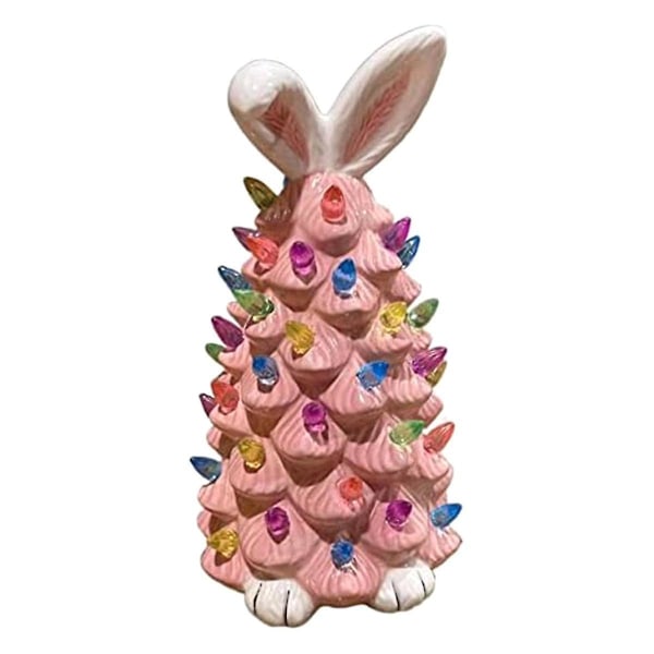 Påskekanin ornamenter, lyserøde harpiks kanin træ figurer, kanin håndværk harpiks ornamenter, påske P