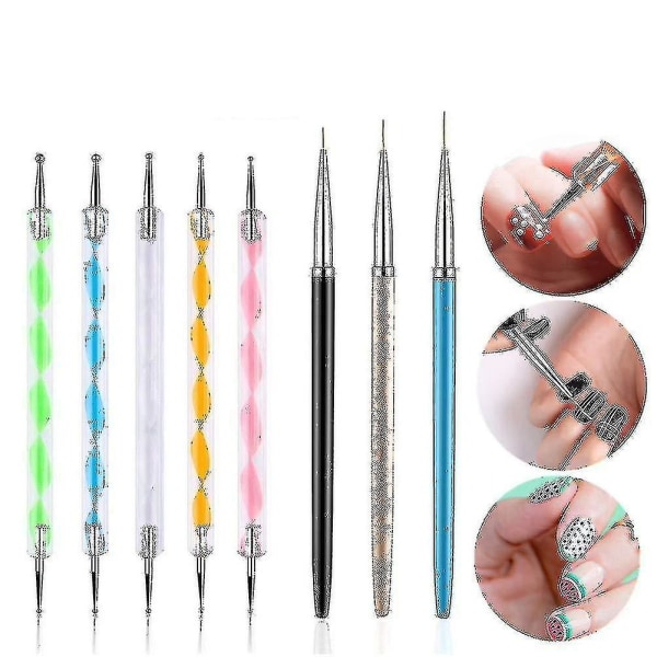2023-metall Stem Line Pen 5 pivot børste med 3 neglebørster, negledesignverktøy