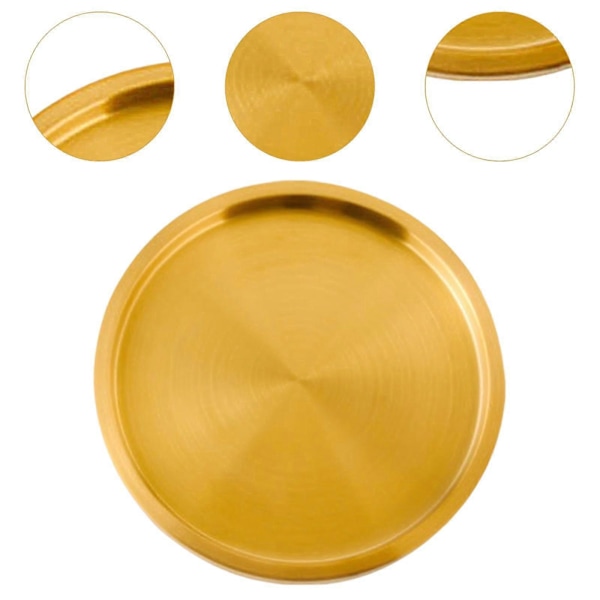 Rostfritt Stål Rund Dubbellagers Serveringsbricka Biffplatta Rostfri Multifunktionell Nötköttstallrik för Sallad Frukt Snacks Robust 32cm Golden