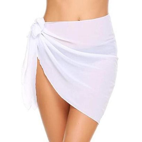 Dame Short Beach Sarongs Chiffon Badedrakt Cover Ups Bikini Wrap Skjørt Side Åpen for sommer Hot White L