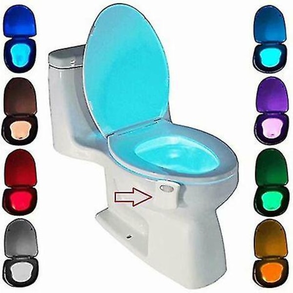 Toalettljus, led nattljus för toalett badrumssensor Pir Detektor 8 färgskiftande belysning (aktiveras endast i mörker)