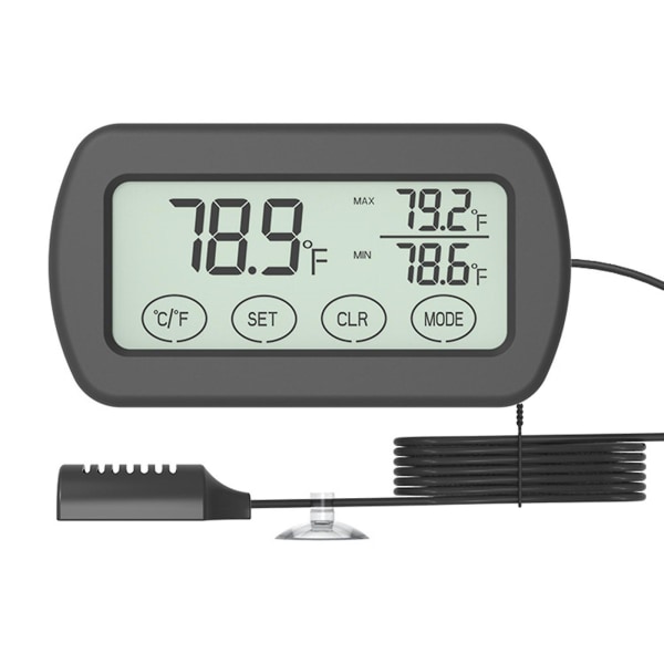 Krybdyr kæledyrsboks Rugemaskine Ægklækningstermometer Hygrometer med porbe + berøringsskærm + alarmfunktion + max min. display