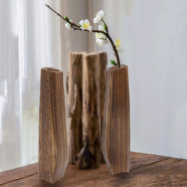 Dekorative trækrukker Høj lille vase, trævase Lækagesikker Håndlavet kødfuld urtepotte Indendørs dekorationer Planteholder til hjemmet Friske blomster af