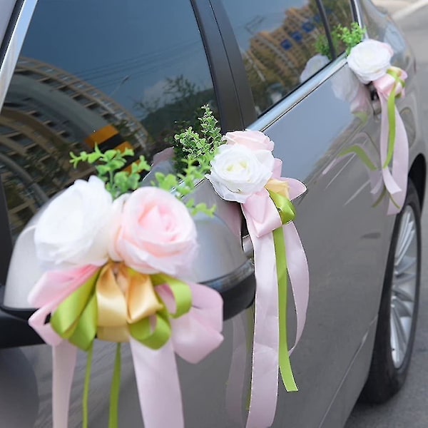 2 st Bandblomma För Bröllop Konstgjord Ros Bröllopsbilsdekoration Blomma Mir