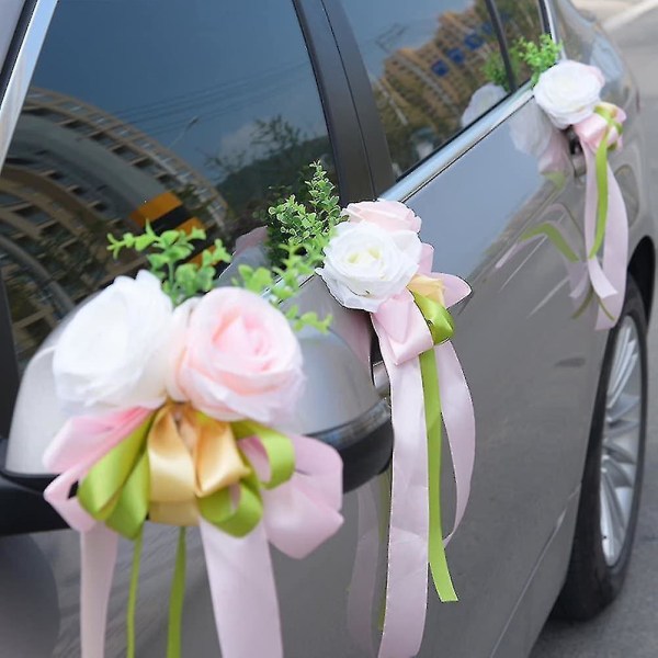 2 stk. Båndblomst for bryllup Kunstig rose Bryllupsbil Dekor Blomst Mir