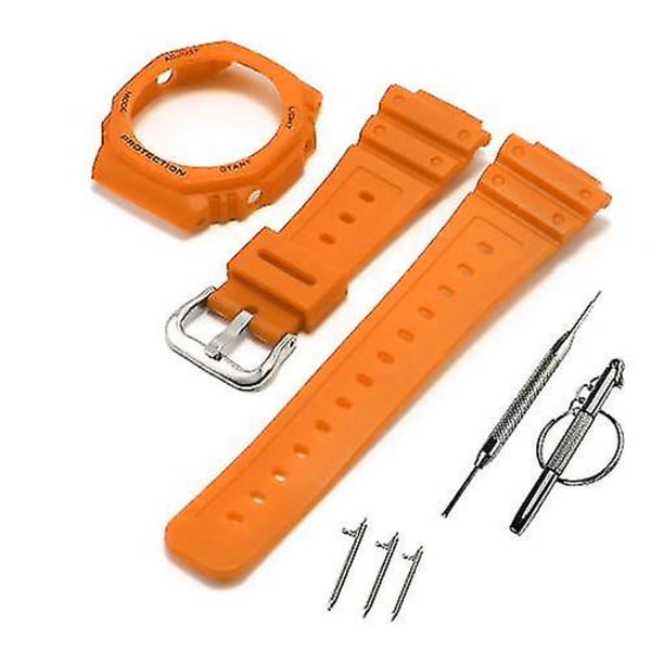 Lämplig för watch i silikon för Casioak Ga2100 Ga2110 Case Bezel Kvalitet och ersättningsurband Tillbehör watch Orange Black