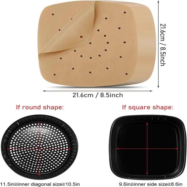 Perforeret bagepapir til Air Fryer, 100-pak, Hvid, 20 cm