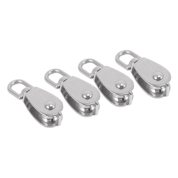 4 st Enkla Blocklyftar M15 Rostfritt Stål Små Rullblock för Rep Snöre i Svängbar Silver Pu