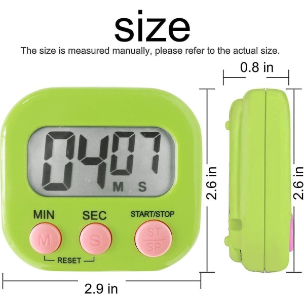 Yaju Kitchen Timer Digital Cooking Timer Magnetiske timere for matlaging Stor LCD-skjerm Høyalarm Uttrekkbart stativ og krok og magnetisk bakside (gre