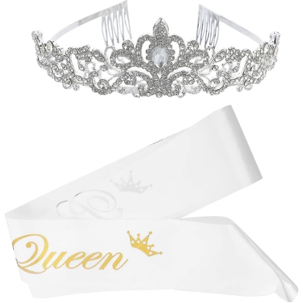 2kpl Prom Queen Sash & Tiara Set tekojalokivikristalli Tiara Crown (hy)