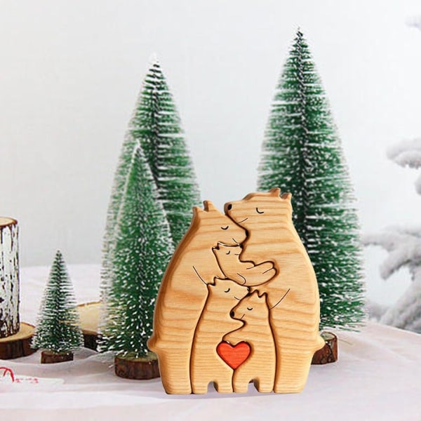 Bear Family Art Puzzle, Wooden Art Puzzle Bears, Bear Familys Trästaty, Wooden Bears Desktop Ornament, Present för familjen A family of 5