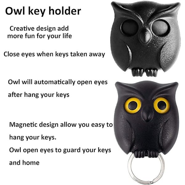 3-pack Uggla Nyckelhållare Söt Magnetisk Nattuggla Nyckelringhållare, Automatisk Öppna Stänga Ögon Kreativ Nyckelhängare Hållare