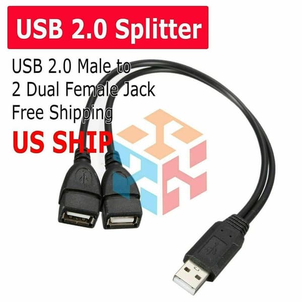 USB 2.0A Hann Til Dobbel USB Hunn Jack Y Splitter Hub Adapter Kabel Strøm E2K7