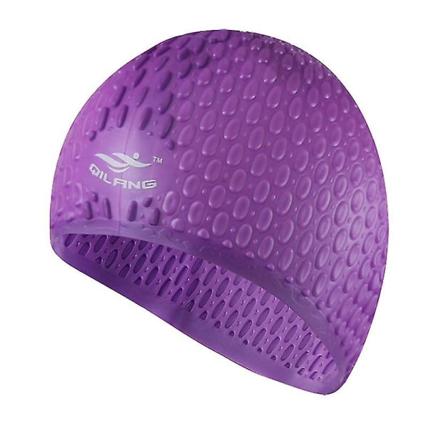 Silikon badehette menn kvinner pluss størrelse voksne svømmehatt høy elastisk ørebeskyttelse langt hår Sport Ultratynne capser Purple