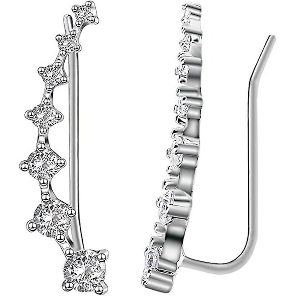 7 Krystaller Øremanchetter Hoop Climber S925 Sterling Sølv Øreringe Hypoallergeniske Øreringe
