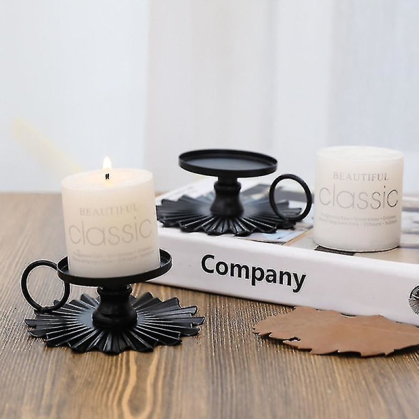Retro Elegant Takorautainen kynttilänjalka Kynttilänvalon näyttöjalusta koristeellinen kynttilänjalka kodin tarvikkeille (musta) (2 kpl)