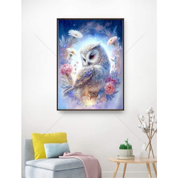 Ugglor 30x40 cm diamantmålning för vuxna, DIY 5D Blommor Dia