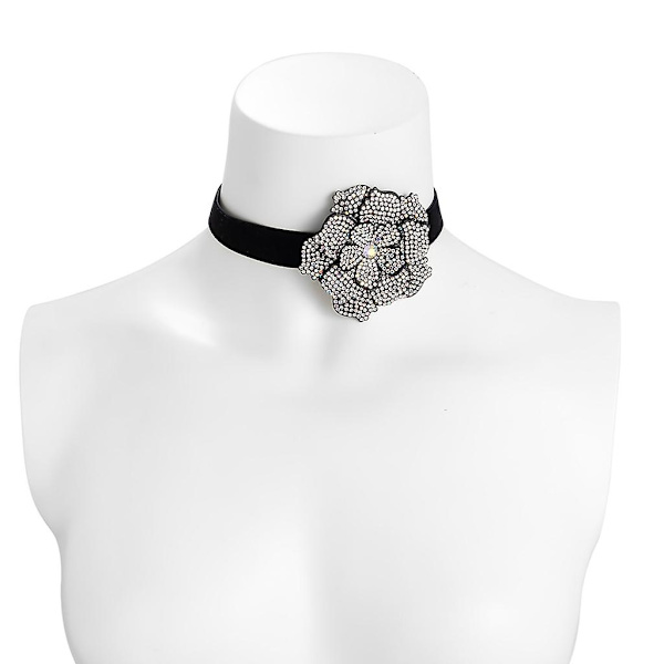 Romantisk Flocking Stof Blomsterarmbånd Justerbar Choker Overdrevet Smykke
