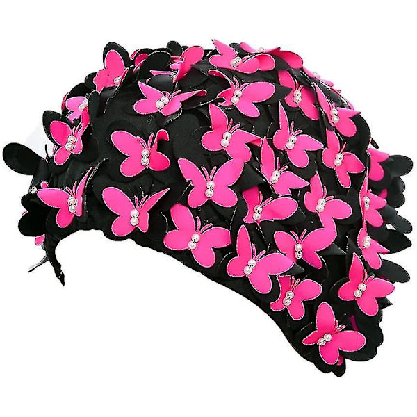 Svømmehette i vintagestil, blomsterdesign, retrostil, roserød