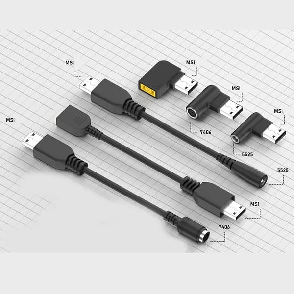 MSI USB-spiss Laptop-lader Strømledning 5.5x2.5mm/7.4x5.0mm/MSI USB-spiss