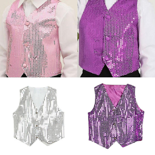 Glitterväst Unisex Färgstark Paljettväst för Barn för Fest Yellow XL