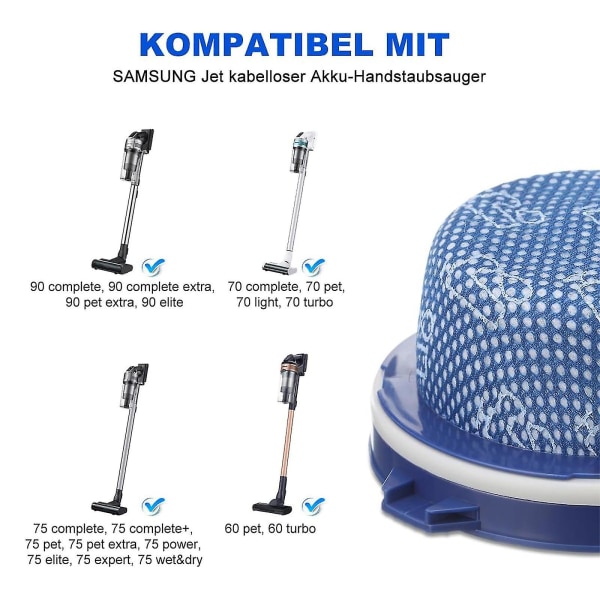 Samsung-imurin suodattimien varaosat, yhteensopivat Jet 75 Jet 90 Jet 70 Jet 75+ -imureiden kanssa, pestävät mikrosuodattimet (1 vaihdettava suodatinelementti) 1pcs