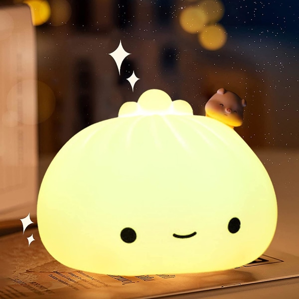 Dumpling Night Light Kids Söpöt Valon väriä Vaihtelevat Silikoni Night Light USB Latauksen Puristuslamppu Pojille Tytöille