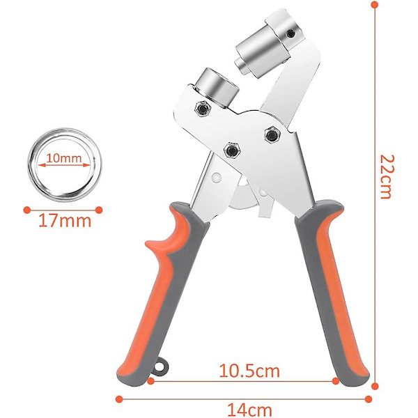 Öljetång, Professionellt set med 100 delar (inre 10 mm) metallöljetter för läder, tyg, presenning, PVC, gardiner