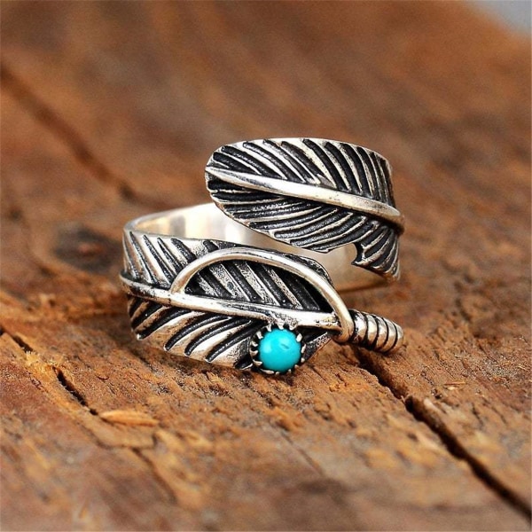 Ringar Boho Fjäder Turkos Justerbar Ring Representerar Nya Början Silver