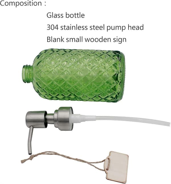 Såpedispenser med 304 rustbestandig rustfritt stål pumpe, påfyllbar flytende glass såpedispenser, (grønn)
