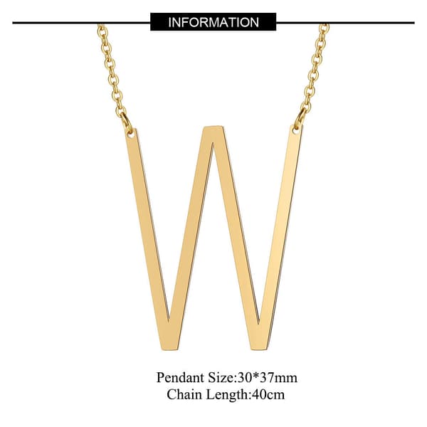 Dam Sidoblock Formad Initial Halsband med Bokstav, Rostfritt Stål Engelskt Bokstav Halsband, Guld, W-FA- W