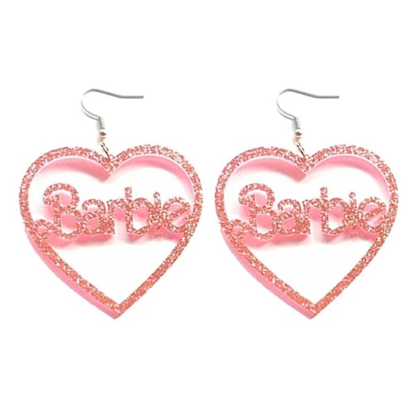 Barbie rosa hjerte øredobber glitter akryl hjerteformede bokstaver hule øredobber Fasjonable Barbiestyle øredobber